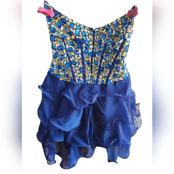 Alyce Paris Royal Blue Strapless Crystal Homecoming Cocktail Party Dress Size 2 - Picture 2 of 6